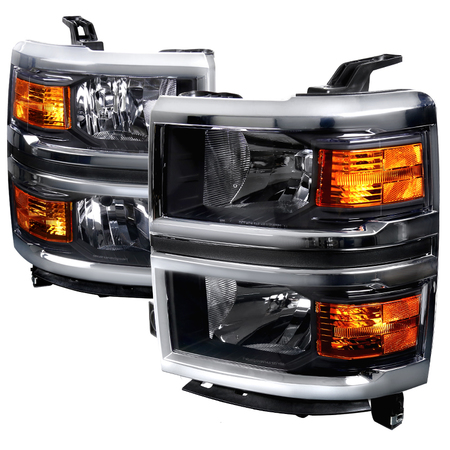 Spec-D Tuning 14-16 Chevrolet Silverado Halo LED Projector Headlight Black Housing 2LH-SIV14JM-RS